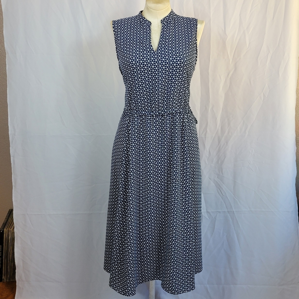 Anne Klein XL 2XL 16/18 Navy Blue and White Floral Geometric Print Full Dress